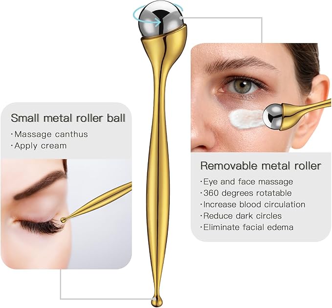 LISAPACK Metal Eye Cream Roller Wand, Face Massage, Facial Massager for Applicator, Reduce Puffiness (Gold)