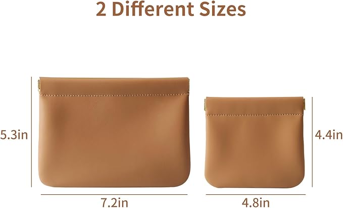 2 Pack Small Makeup Bag for Women, New Organosilicon Super Fiber Leather Mini Cosmetic Bag for Travel, Coin Purse Organizer Storage Pouch (Brown)