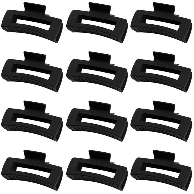4.1 Inch Large Hair Claw Clips 12 Pcs Big Claw for Thick Hair Square Hair Clips Jumbo Jaw Clips Bulk Hair Accessories for women and Girls (Black)