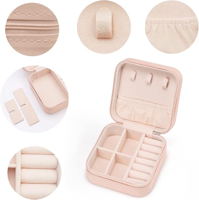 5pack/PU Leather Travel Jewelry Case, Mini Jewelry Box, Small Jewelry Organizer Portable Display Jewelry Storage Case for Rings Earrings Necklace Bracelet Bangle, for Girls Women (Pink)