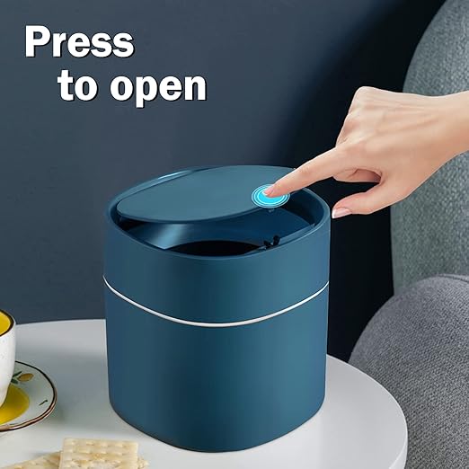Mini Desk Trash Can with Lid with Trash Bags 180 pcs Press-Top 0.5 Gallon Tiny Countertop Waste Basket Small Table Top Plastic Covered Garbage Bin for Desk Top (Blue)