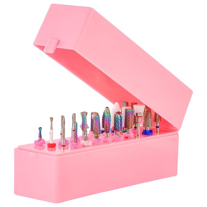 Makartt Nail Drill Bits Holder,Dustproof Stand Displayer Organizer Container Case 30 Holes drill bit holder nail tech Professional Nail art Tools(Not Inlcude Drill Bits,Light Pink)