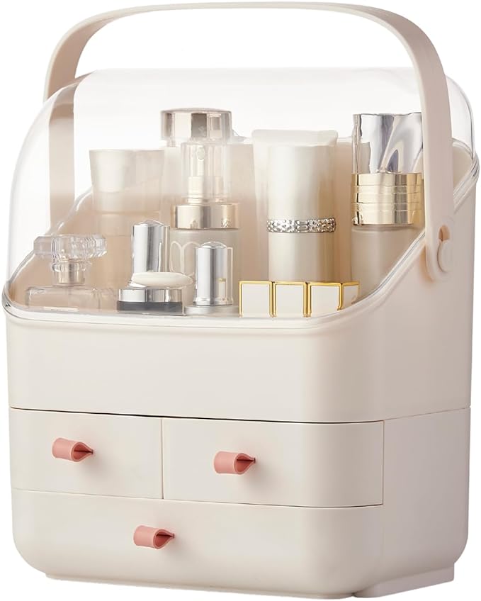 Large Makeup Organizer w Drawers Beauty Organizer Makeup Box Holder Vanity Organization Desk Countertop MakeUp Organizers Bathroom Counter Organizer Skincare Cosmetic Case Stand Dustproof Lid Gift