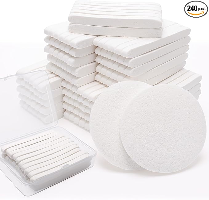 240+1 Pack White Compressed Facial Sponges, Luxiv Round Compress Face Cleaning Sponge for Estheticians Face Sponge Soft Compressed Makeup Sponges with Travel case (3.1", Count, 360)