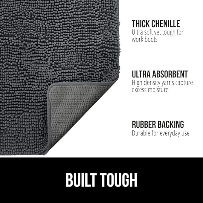 GORILLA GRIP SoakSTOPPER Dog Door Mat, 30x20 Machine Washable Rug Absorbent Doormat Captures Moisture Mud Dirt, Quick Dry Soft Chenille Entryway Rugs Indoor Entrance Mats for Dog Paws, Charcoal