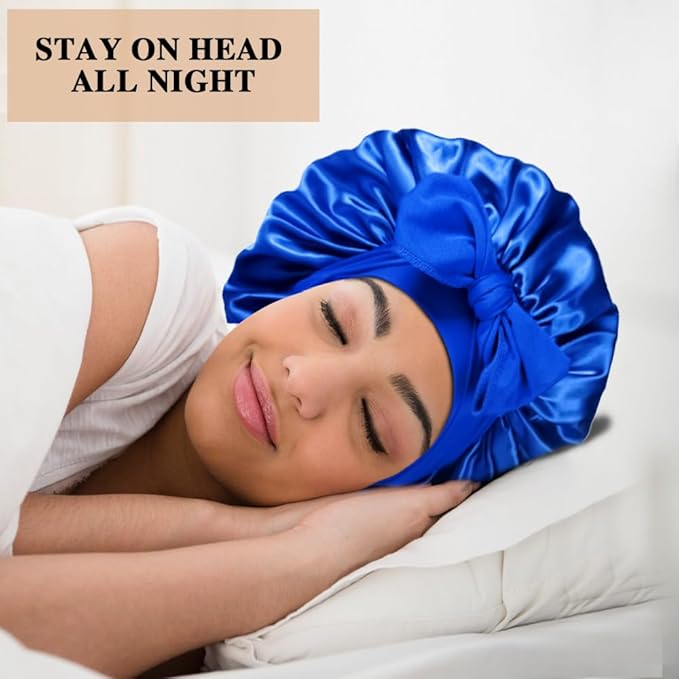 2+3 Large Satin Bonnets with Scrunchies for Women, Hair Bonnet Sleeping Tie Bonnet for Braids Curly Hair