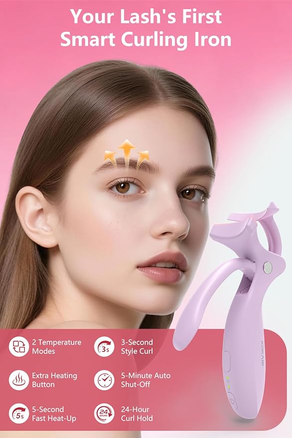 KOKABI Heated Eyelash Curler: Fast 10s Heat up, 24 Hours Long Lasting, Electric Lash Curler with Temperature Control, Safe Anti-Burn Eye Lash Curler, Quick Natural Curling Lashes (Purple)