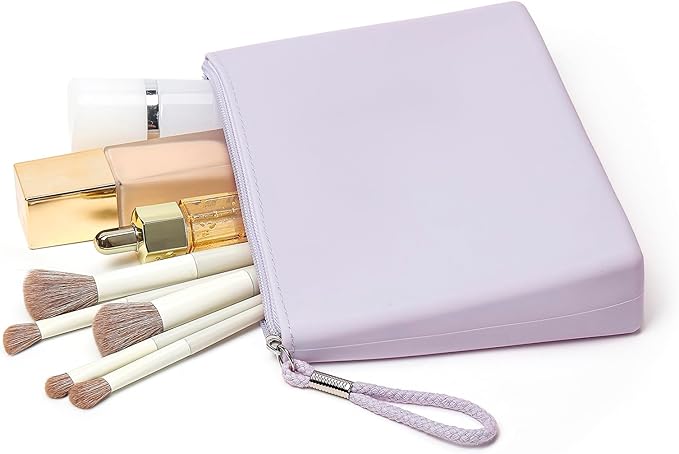 Silicone Makeup Bag for Purse Zipper Cosmetic Pouch Makeup Brush Holder Large Makeup Organizer Silicone Travel Pouch for Women (Light Purple)