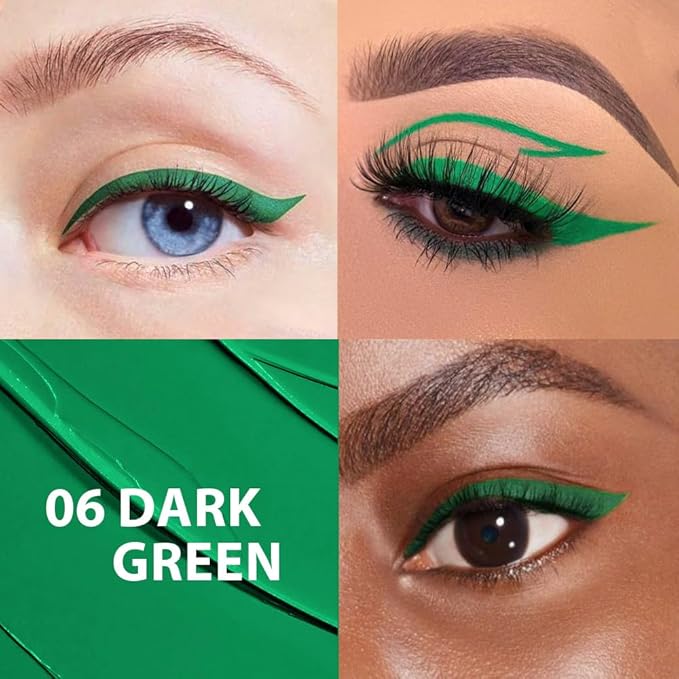 evpct 2Pcs Light Dark Green Waterproof Colored Eyeliner Liquid Eye Liner Set Long Lasting Fine Speed Dry Colorful Liquid Eyeliner