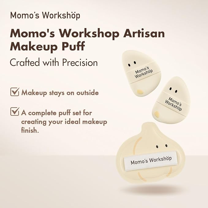 3-Pack Garlic Shape Makeup Puffs, High-Density Rubycell for Oil Control & Full Coverage, Firm PU Leather Backing for Flawless Cream Skin Finish, for Liquid & Cream Makeup & Storage Case