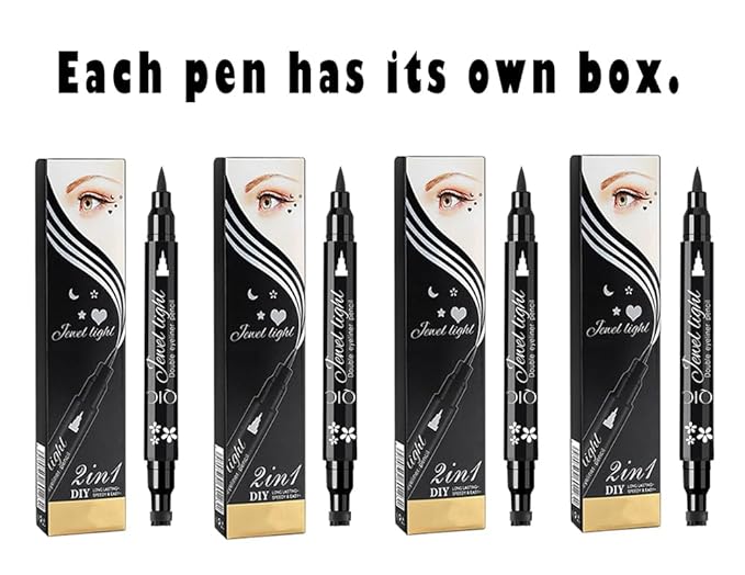 Face Stamp & Eyeliner Set, 4 PCs Black Shape Stamps and Felt Eye Liners, Dual ended 2-in-1 Eye Makeup Pen