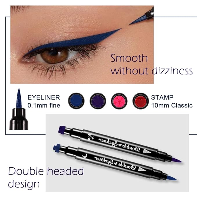 evpct Colored Winged Eyeliners Stamp 4 in 1 Stars Flowers Hearts Moon Face Makeup Stamp Set Eye Liners for Women Waterproof Purple Blue Red Pink Liquid Eyeliner Colorful Set Wingliner Shapes