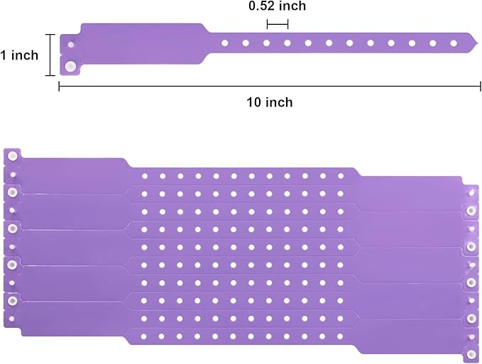 100pcs Colored Vinyl Wristbands, Waterproof & Security Wristbands for Events, Pool Parties & Outdoor Sports (Purple)