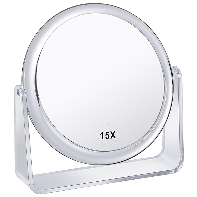 15X Magnifying Makeup Mirror for Desk Double Sided 1X/15X Desk Mirror,Portable Table Small Standing Magnifying Mirror for Cosmetic, Transparent, MKT69Z