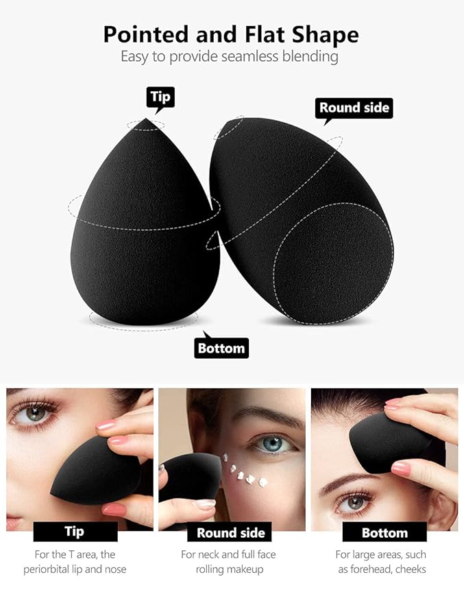 InnoGear Makeup Sponge, 10 Pcs Makeup Sponges Blender Set Beauty Cosmetic Foundation Blending Applicator Puff, Flawless for Liquid Cream Powder (Basic Black)
