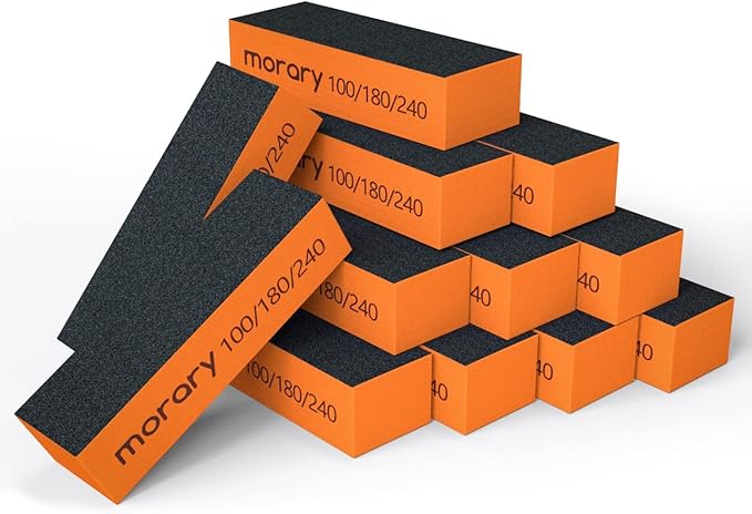 Morary 12-Pack Nail Buffer Block for Natural Nails 100/180/240 Grit 3 Sided (Orange Black)