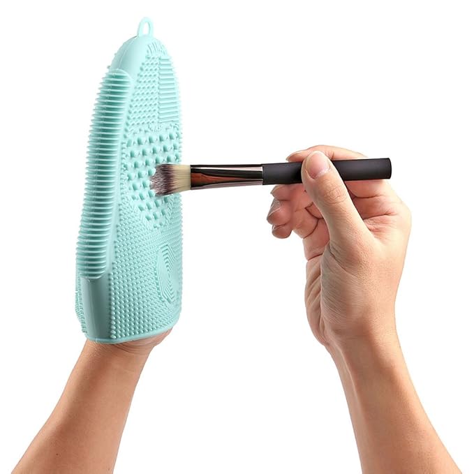 ScivoKaval Makeup Brush Cleaner Glove Mat Mitt Silicone Cosmetic Cleaning Scrubber Tool Face Brushes and Eye Brush Washing Pad Mint Green