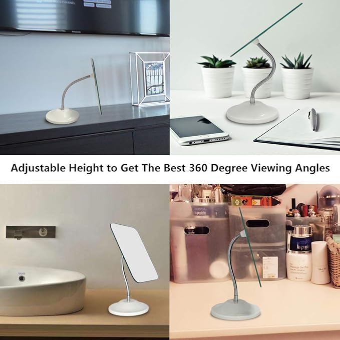 YEAKE Adjustable Flexible Gooseneck Makeup Mirror,360°Rotation Folding Portable Desk Vanity Mirror with Stand Shower Shaving Cosmetic Mirror Square