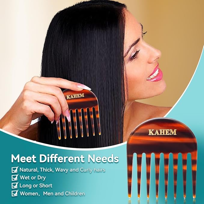 2-Pack Handcrafted Acetate Wide Tooth Combs for Curly Hair - Professional Detangling Combs for Wet & Dry Hair, Ideal for All Lengths - 3.14" Small Size, Eco-Friendly Material
