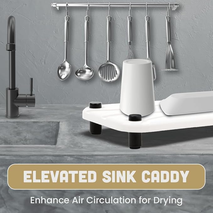 2pc Stone Drying Tray - Diatomite Sink Caddy Kitchen Sink Organizer - Water Absorbing Bathroom Counter Mat - Absorbent Kitchen Soap Tray (White)