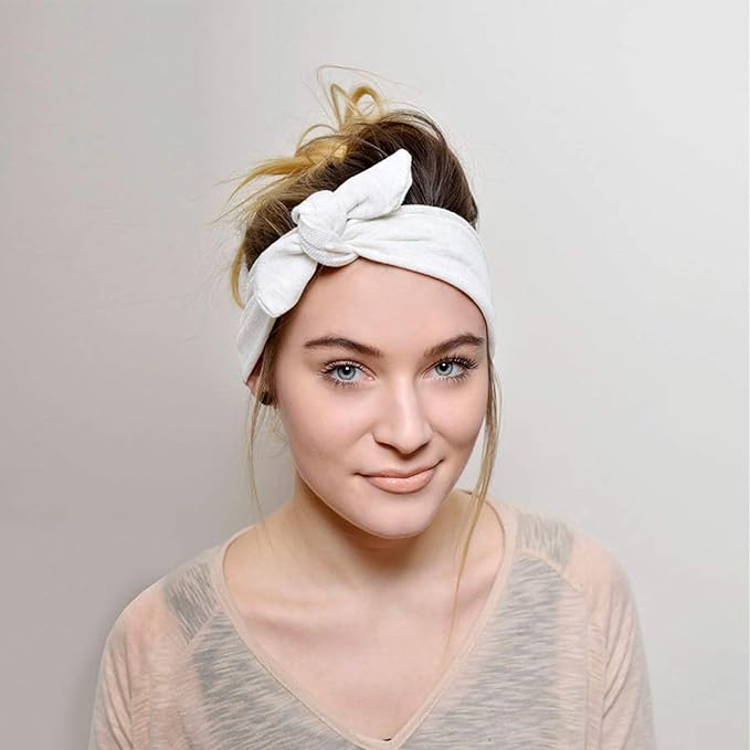 DRESHOW 4 Pack Headbands for Women Bow Knotted Hair Band Facial Cloth Rabbit Ears Running Sport Elastic Hair Wrap