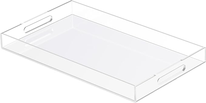 Acrylic Tray 20x12 with Cut Handles - Spill Proof Decorative Tray is an Ideal Countertop Organizer for Living Rooms, Ottoman Coffee Tables, Offices, Kitchens & Serving Guests