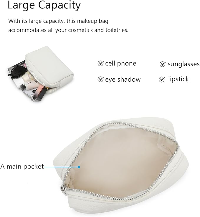 Makeup Bag Large Capacity Women's Classic Black Wash Bag Adjustable Partition Wash Brush and Cosmetic Carrying Bag (Off-white)