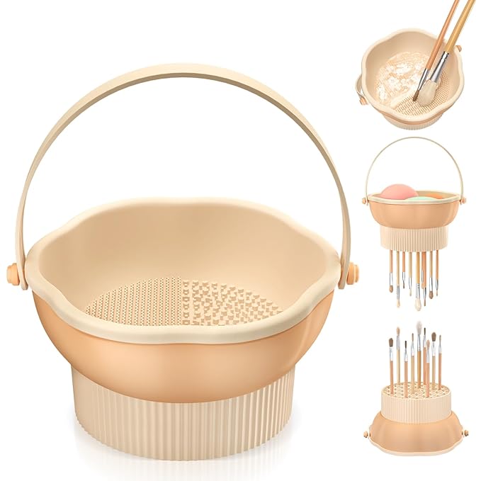 senbowe 3 in 1 Makeup Brush Cleaner Mat, Silicone Makeup Brush Cleaner Bowl Cosmetic Brushes Cleaning Pad Tool Organizer for Storage and Air Drying, Make Up Brush Washing Tool for Sponge