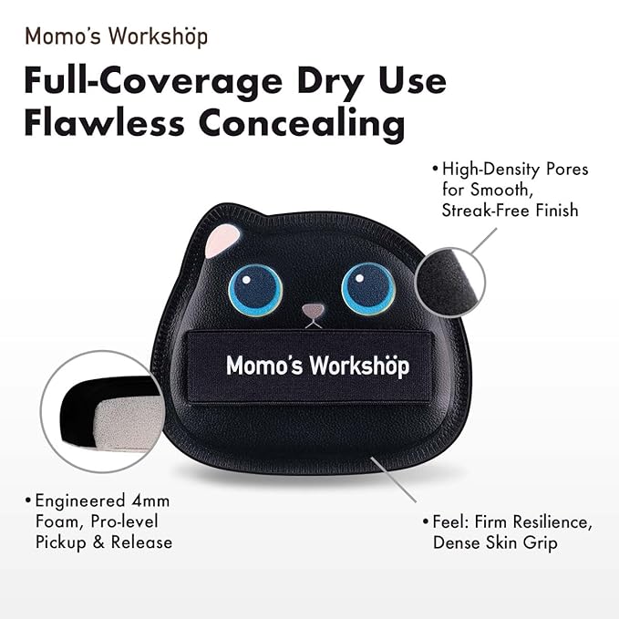 2-Pack Cute Black Cat Makeup Sponges, 85° Precision Tip Blender for Foundation & Concealer, Rubycell & PU Leather for Flawless Full-Coverage Makeup & Storage Case