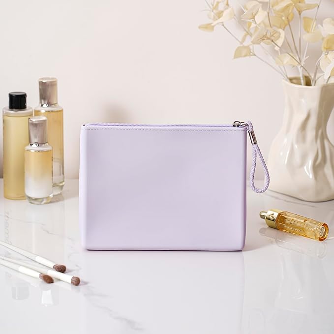 Silicone Makeup Bag for Purse Zipper Cosmetic Pouch Makeup Brush Holder Large Makeup Organizer Silicone Travel Pouch for Women (Light Purple)