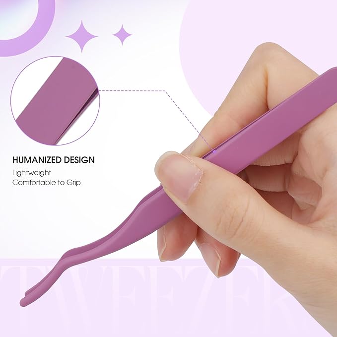 WENDY Eyelash Extensions Lash Tweezers Precision Fiber Stainless Steel Lash Applicator Tool Precision Fiber Mega Lash Tweezers Eyelid Tape & Extensions Use at Home（Purple-1）