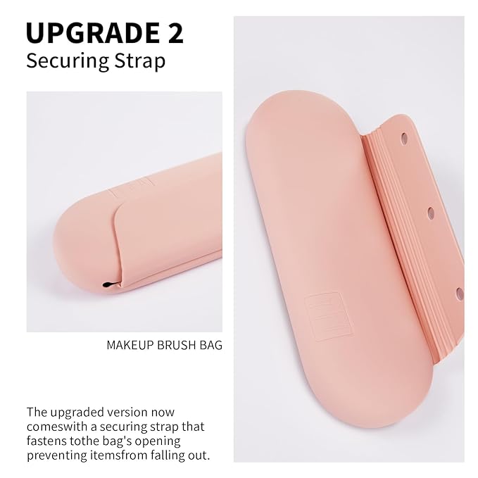 Silicone Makeup Brush Holder Travel Cosmetic Bag：Soft Portable Cosmetic Face Brushes Holder with Upgrade Anti-Fall Out Magnetic Closure, Large Travel Makeup Brush Case - Pink Sand
