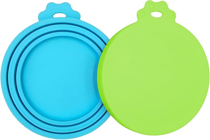 2 Pack Pet Food Can Covers, Silicone Universal Can Lids for Dog & Cat Food, BPA Free, One Fit Most Standard Size Food Cans Green/Blue