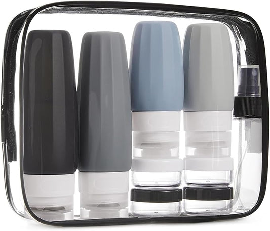 BAGSMART 18 Pack TSA Approved Travel Bottles for Toiletries, Leak Proof Silicone Travel Size Containers Bottles for Shampoo, Grey
