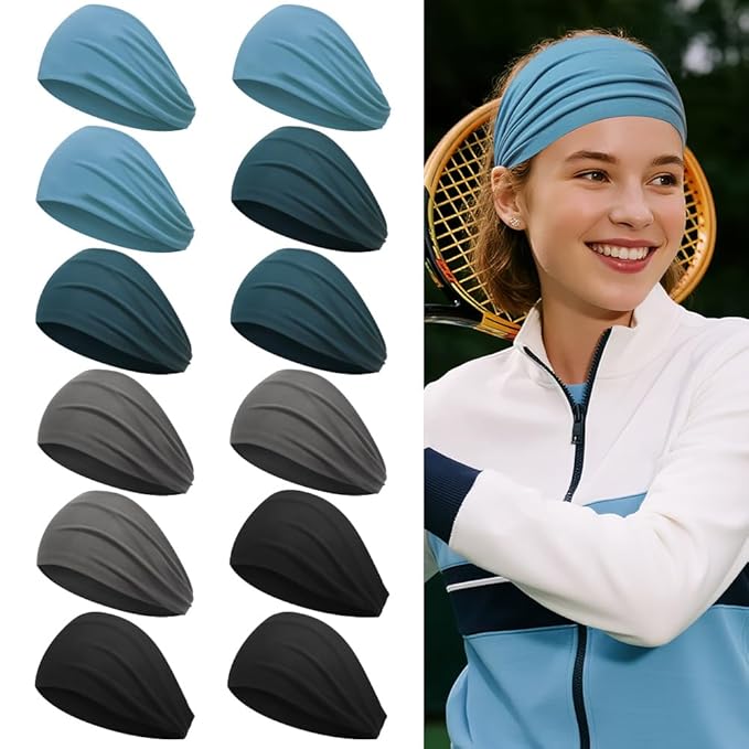 Fabric Headbands for Women, Sweat Bands Headbands for Sports, 12 Pieces