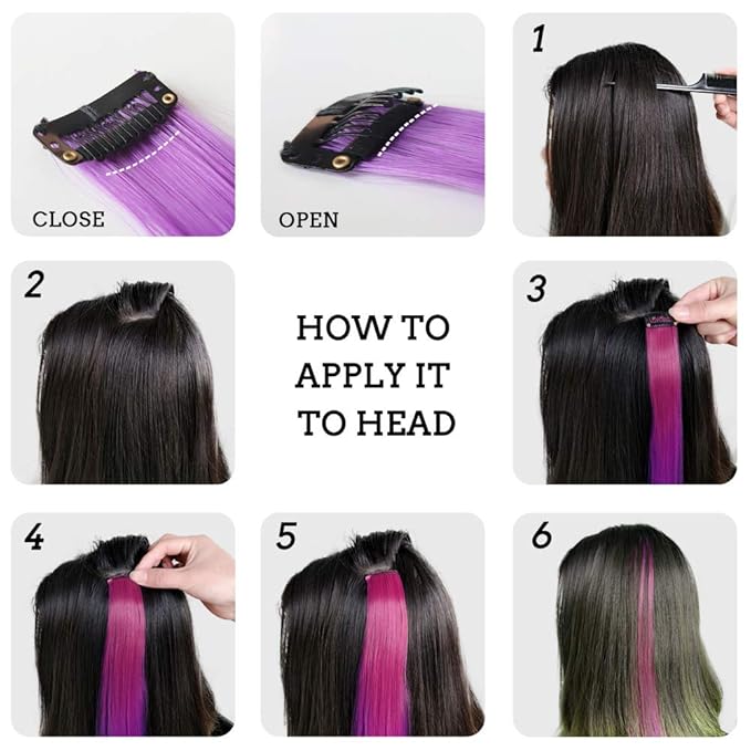 32Packs Colored Hair Extensions 20Inch Straight Color Clip in on Hair Extension Rainbow Party Highlights Synthetic Hairpiece(16 colors)