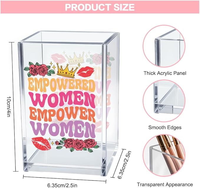 Empowered Women Acrylic Makeup Brush Organizer Holder, Women Equality Desk Acrylic Brushes Storage, Motivational Feminist Gifts for Sister BFF Daughter Friends Makeup Lovers