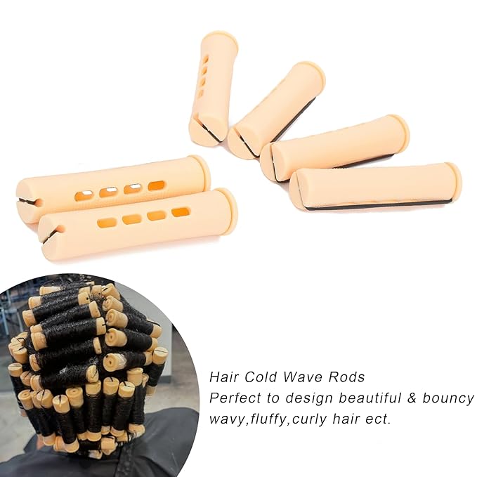 Perm Rods For Short Hair 40Pcs Beige Perm Rods For Black Women Plastic Curl Cold Wave Medium Size Peach Hair Rollers For Hair Styling Hairdressing Tools(Beige,40PCS)