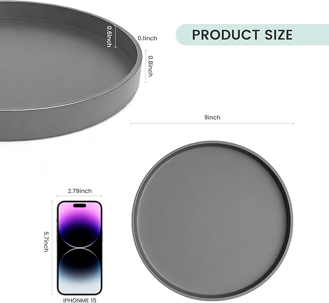 1 Pack 9" Bathroom and Vanity Tray, ABS Bathroom Counter Organizer， Coffee Table Decor for Perfume, Candles, Keys &More. Kitchen Countertop Organizer, Decorative Tray Soap Holder, Grey