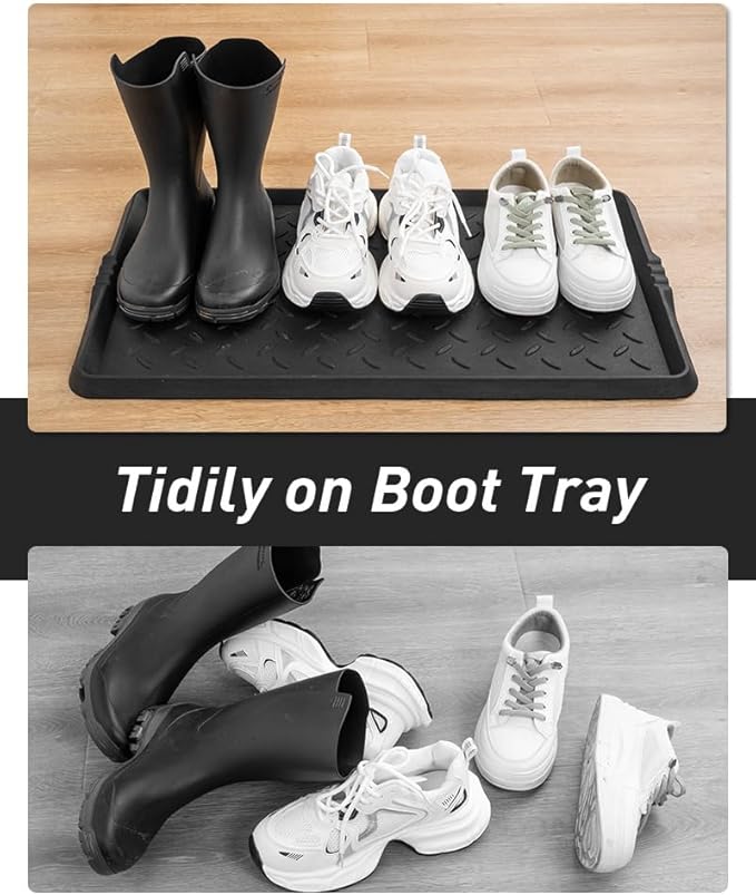 Boot-Tray Heavy Duty Rubber Mat with Lip Waterproof Shoe Mat Tray for Entryway Indoor Outdoor Multi Use Catch All Trays Entryway Shoe Storage 16x27.5 Inches