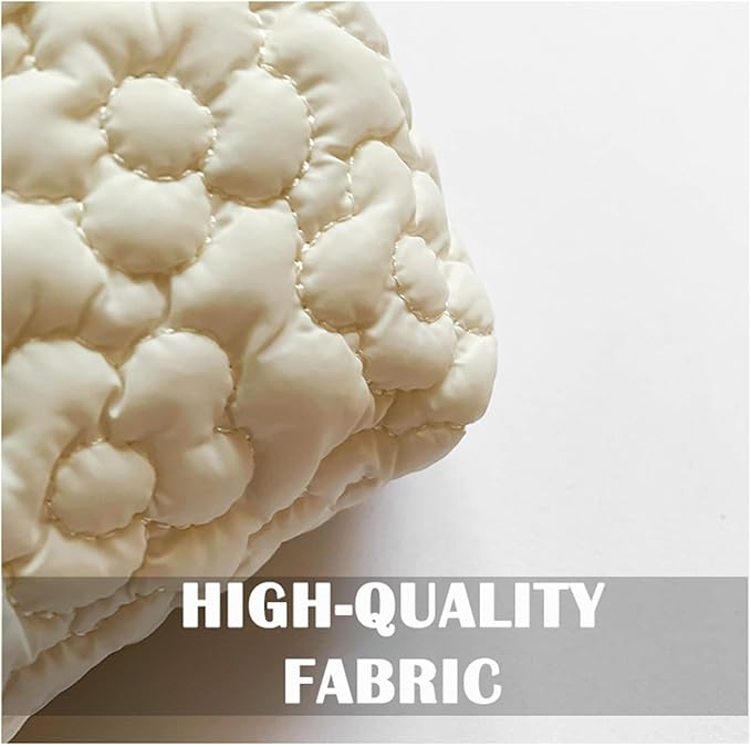 Puffy Quilted Makeup Bag for Women, Cosmetic Bag, Travel Toiletry Organizer Pouch Clutch (Black Flowers)