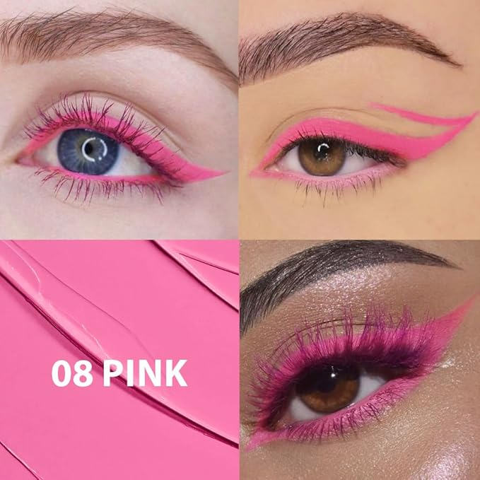evpct 1Pcs Pink Waterproof Colored Eyeliner Liquid Eye Liner Set Long Lasiting Ultra-fine Speed Dry Colorful Liquid Eyeliner lapiz delineador de ojos contra el agua blanco para ojos de colores