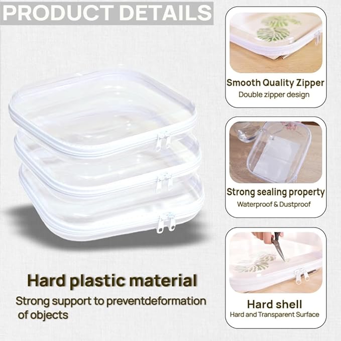 3PCS Clear Hard Plastic Zipper Case, Double Zippers Hard Pouch, Portable Travel Organizer Bin Clear Makeup Bag for Toy Storage, Snack Bag, Cosmetics, Pencil Case, Diaper Bag, Toiletry Bag (3PCS-S)
