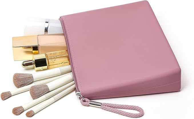 Silicone Makeup Bag for Purse Zipper Cosmetic Pouch Makeup Brush Holder Large Makeup Organizer Silicone Travel Pouch for Women (Brick Red)