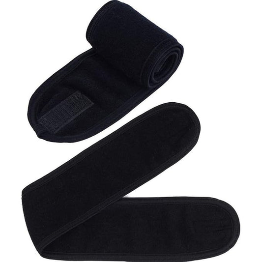 2 Pack Facial Spa Headband with Magic Tape - Terry Cloth Head Wrap for Bath, Makeup, Yoga and Sport, Black