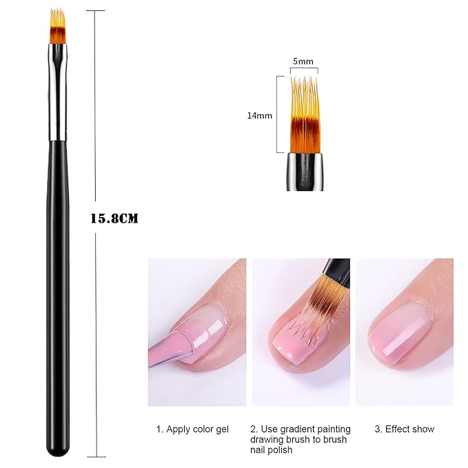 SILPECWEE 7Pcs Ombre Brush For Gel Nails Acrylic Nail Art Brush Fan Nail Brush Nail Gradient Pen Nail Sponges Pens Nail Art Tools For Salon&DIY