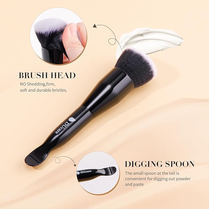 DUcare Foundation Brushes Flat Top Dual-Ended Kabuki Brush for Liquid, Cream and Powder Face Makeup With Handle