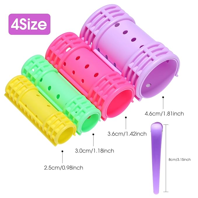 WILLBOND 65 Pieces Magnetic Hair Rollers Set Plastic Rollers Curlers with Clips 4 Sizes for Long Medium Short Hair, Duck Clips Hairnet Hairdressing Styling Tool(Light Color)