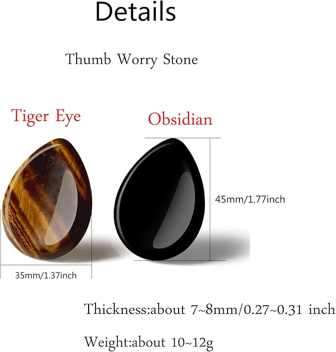 2PCS Thumb Worry Stone Tiger's Eye Obsidian Healing Crystals Sets Hand Carved Stones Gemstone Pocket Natural Stone Meditation Reiki Water Drop Shaped Palm Stone for Anxiety Therapy