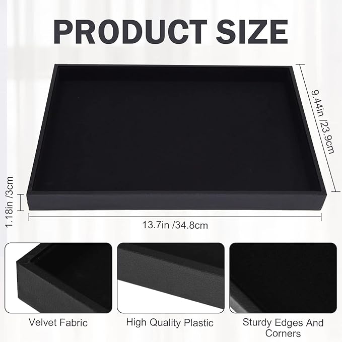 JETEHO Velvet Jewelry Tray for Drawers Black Jewelrys Display Tray Stackable Jewelry Organizer Trays for Necklace Bracelet Ring Watch (1, Black)